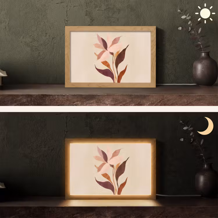 Bloemen - Blaadjes - Minimalistisch - Roze Light Box met kabel (Tafellamp) klein -sfeer3