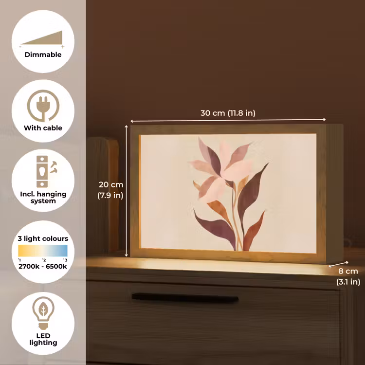 Bloemen - Blaadjes - Minimalistisch - Roze Light Box met kabel (Tafellamp) klein -USP_EN