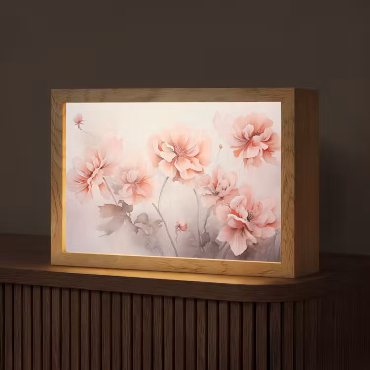 Bloemen - Roze - Kunst - Abstract - Aquarel Light Box met kabel (Tafellamp) klein -z3d_website