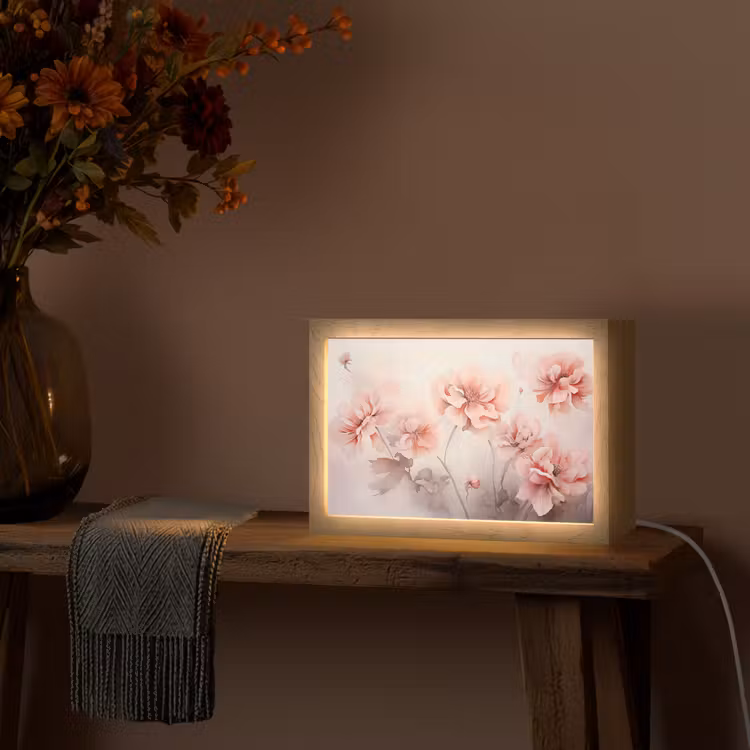 Bloemen - Roze - Kunst - Abstract - Aquarel Light Box met kabel (Tafellamp) klein -sfeer4