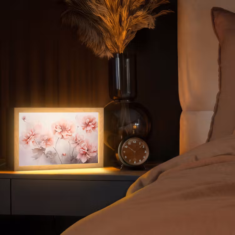Bloemen - Roze - Kunst - Abstract - Aquarel Light Box met kabel (Tafellamp) klein -sfeer1