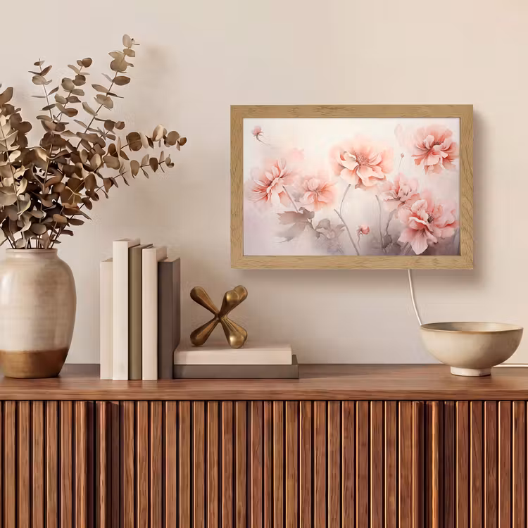 Bloemen - Roze - Kunst - Abstract - Aquarel Light Box met kabel (Tafellamp) klein -sfeer2