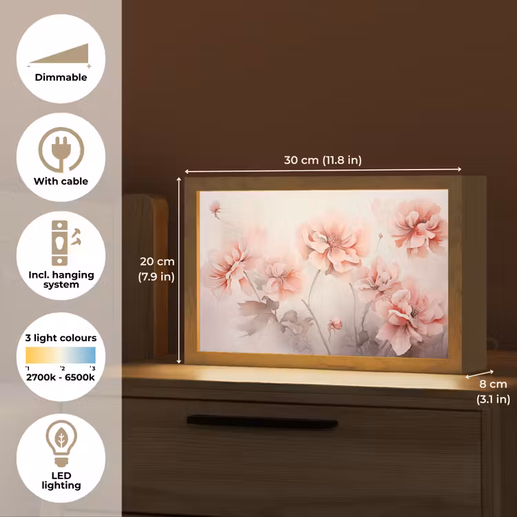 Bloemen - Roze - Kunst - Abstract - Aquarel Light Box met kabel (Tafellamp) klein -USP_EN