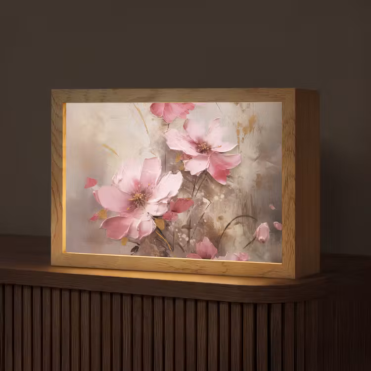 Bloemen - Roze - Kunst - Watercolor Light Box met kabel (Tafellamp) klein -z3d_website