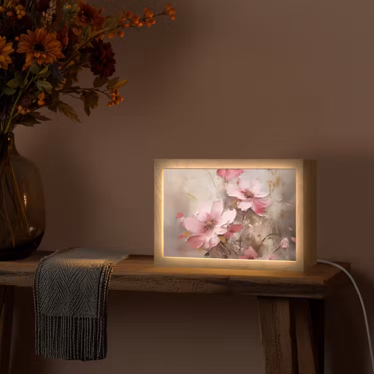 Bloemen - Roze - Kunst - Watercolor Light Box met kabel (Tafellamp) klein -sfeer4