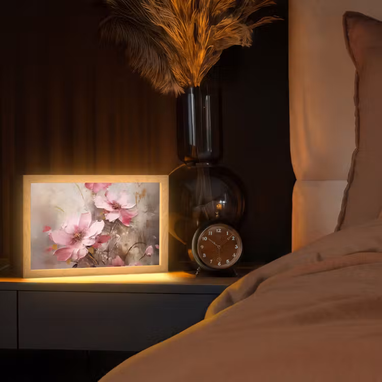 Bloemen - Roze - Kunst - Watercolor Light Box met kabel (Tafellamp) klein -sfeer1