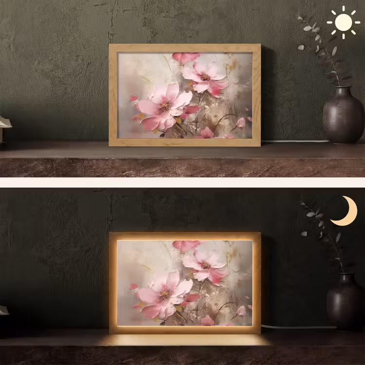 Bloemen - Roze - Kunst - Watercolor Light Box met kabel (Tafellamp) klein -sfeer3