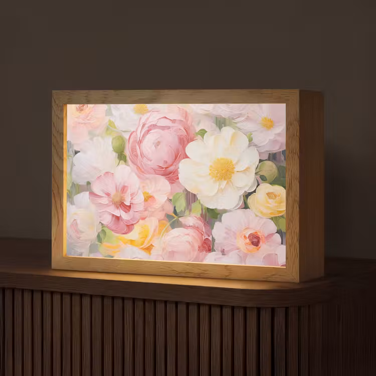 Bloemen - Roze - Botanisch - Kunst - Acrylverf Light Box met kabel (Tafellamp) klein -z3d_website