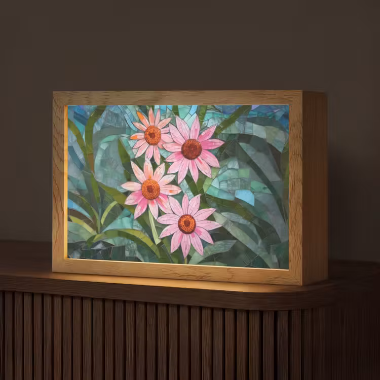 Bloemen - Roze - Glasmozaïek Light Box met kabel (Tafellamp) klein -z3d_website