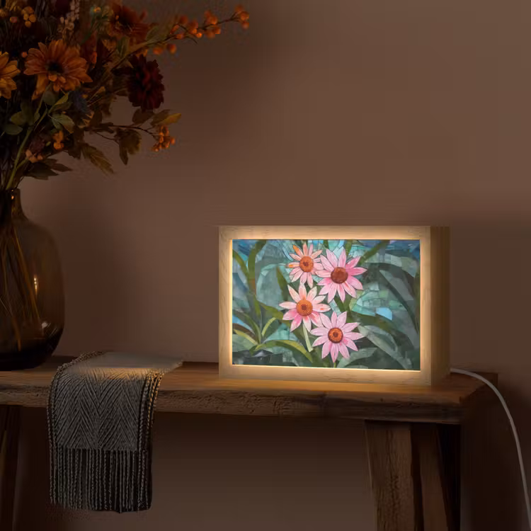 Bloemen - Roze - Glasmozaïek Light Box met kabel (Tafellamp) klein -sfeer4
