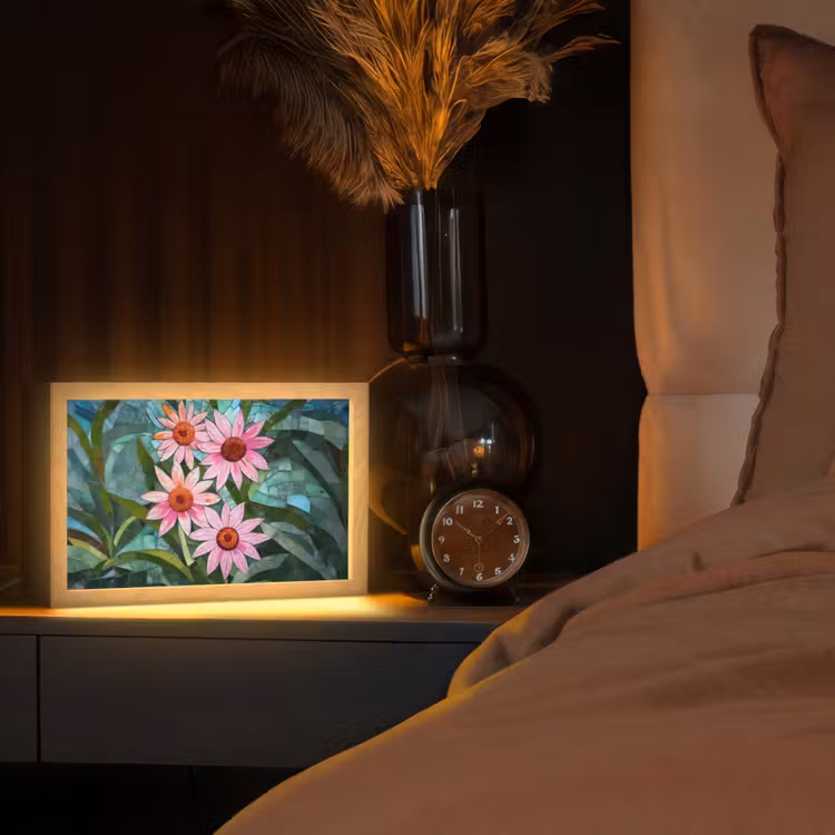 Bloemen - Roze - Glasmozaïek Light Box met kabel (Tafellamp) klein -sfeer1