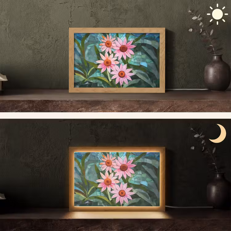Bloemen - Roze - Glasmozaïek Light Box met kabel (Tafellamp) klein -sfeer3