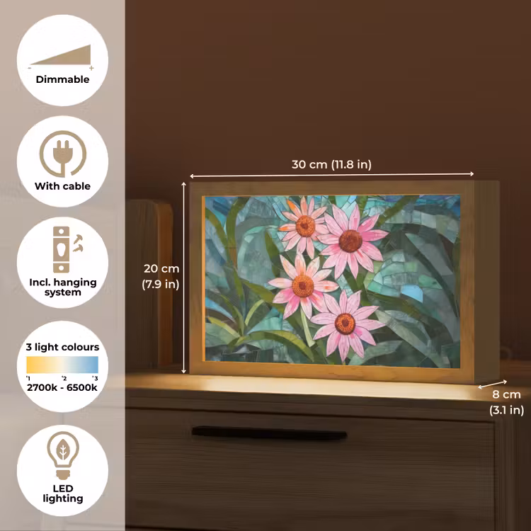 Bloemen - Roze - Glasmozaïek Light Box met kabel (Tafellamp) klein -USP_EN