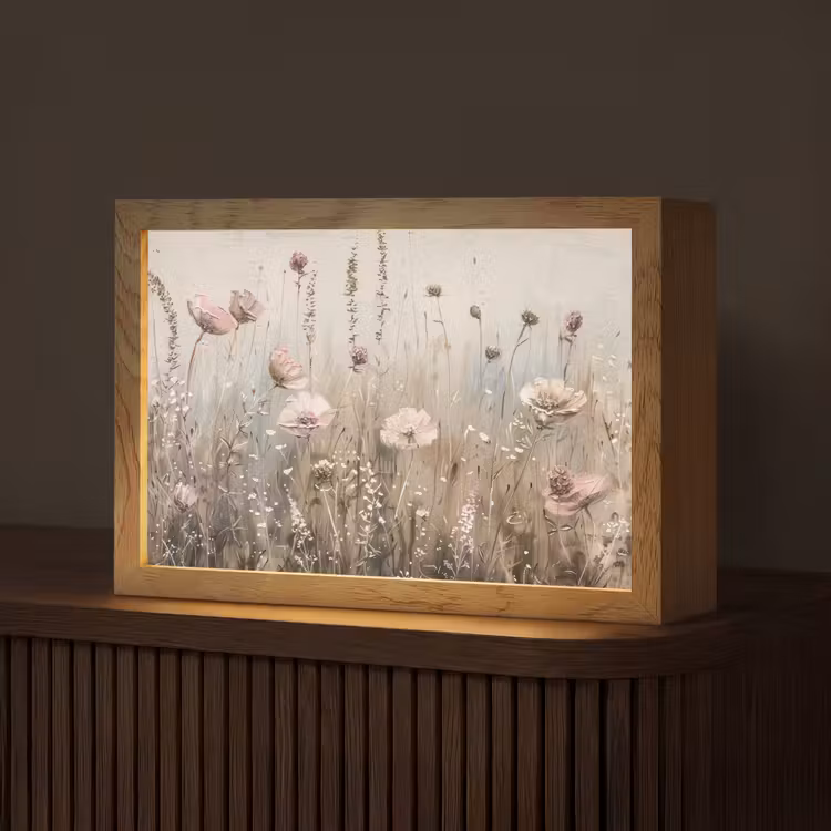 Bloemen - Roze - Modern - Beige Light Box met kabel (Tafellamp) klein -z3d_website