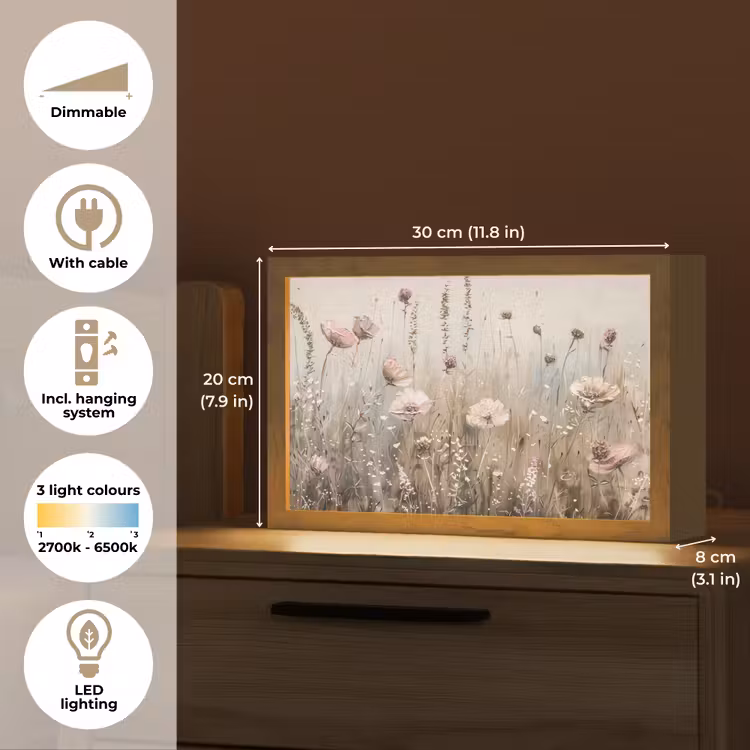 Bloemen - Roze - Modern - Beige Light Box met kabel (Tafellamp) klein -USP_EN