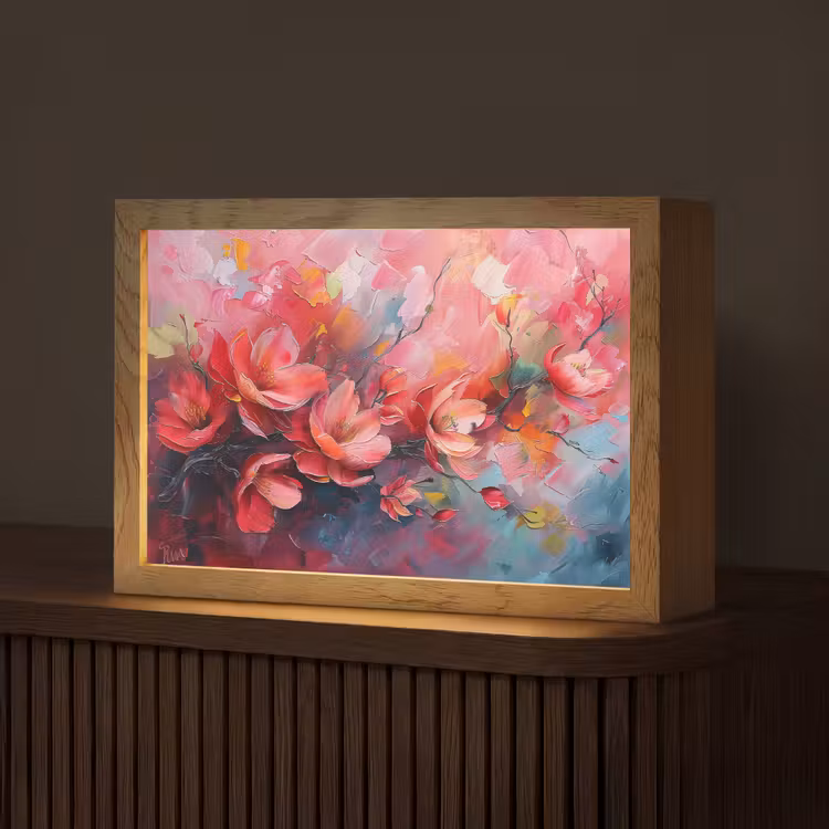 Bloemen - Roze - Natuur- Kunst - Abstract Light Box met kabel (Tafellamp) klein -z3d_website
