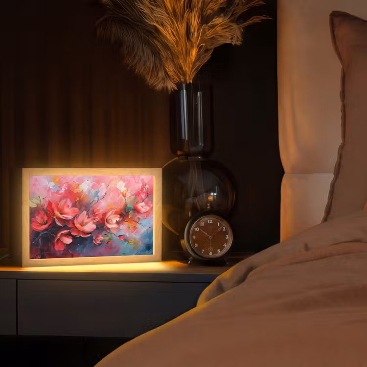 Bloemen - Roze - Natuur- Kunst - Abstract Light Box met kabel (Tafellamp) klein -sfeer1