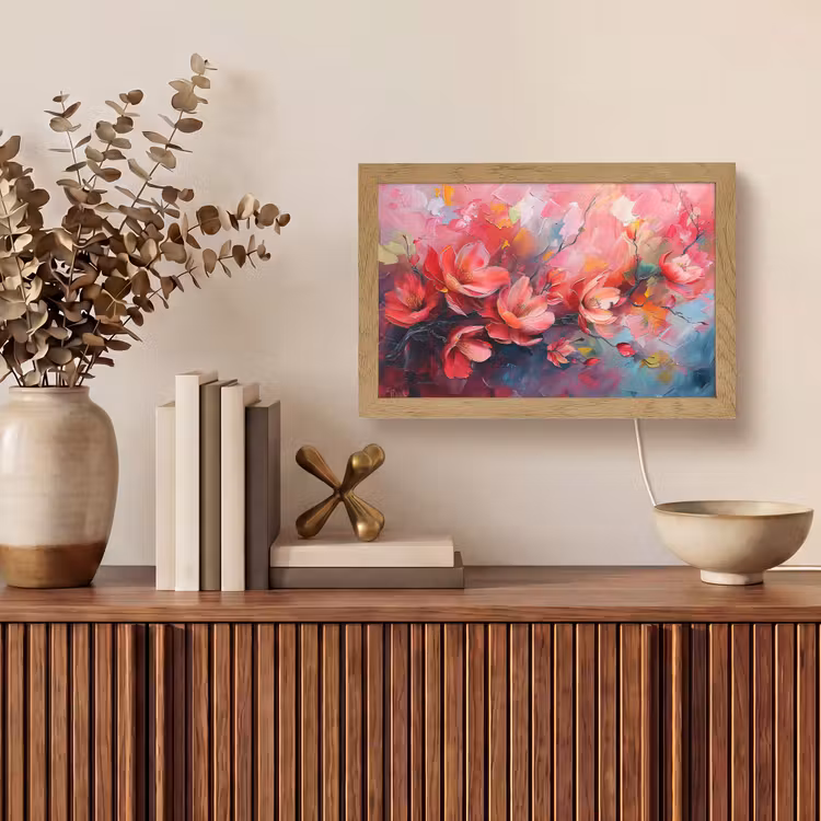 Bloemen - Roze - Natuur- Kunst - Abstract Light Box met kabel (Tafellamp) klein -sfeer2