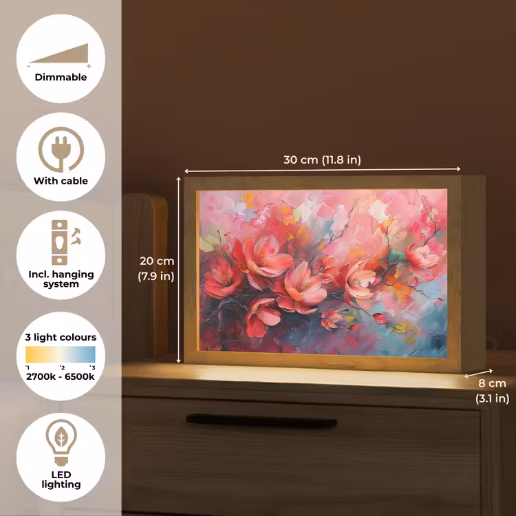 Bloemen - Roze - Natuur- Kunst - Abstract Light Box met kabel (Tafellamp) klein -USP_EN