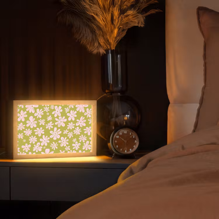 Bloemen - Roze - Getekend - Patroon Light Box met kabel (Tafellamp) klein -sfeer1