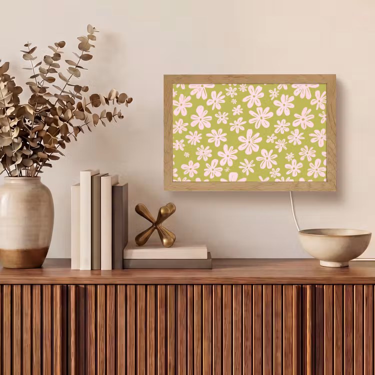 Bloemen - Roze - Getekend - Patroon Light Box met kabel (Tafellamp) klein -sfeer2