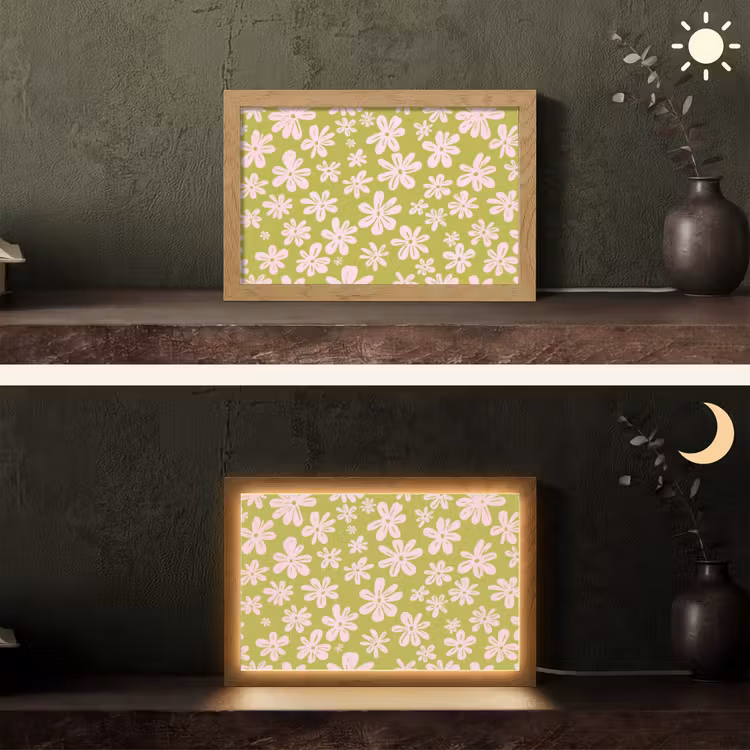Bloemen - Roze - Getekend - Patroon Light Box met kabel (Tafellamp) klein -sfeer3