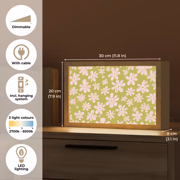 Bloemen - Roze - Getekend - Patroon Light Box met kabel (Tafellamp) klein -USP_EN