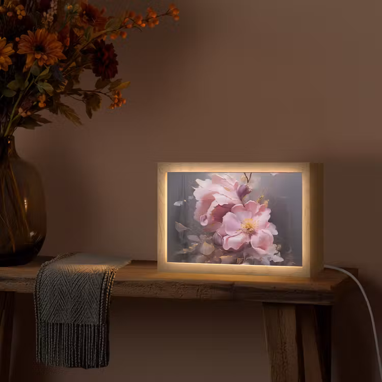 Bloemen - Roze - Stilleven - Kunst Light Box met kabel (Tafellamp) klein -sfeer4