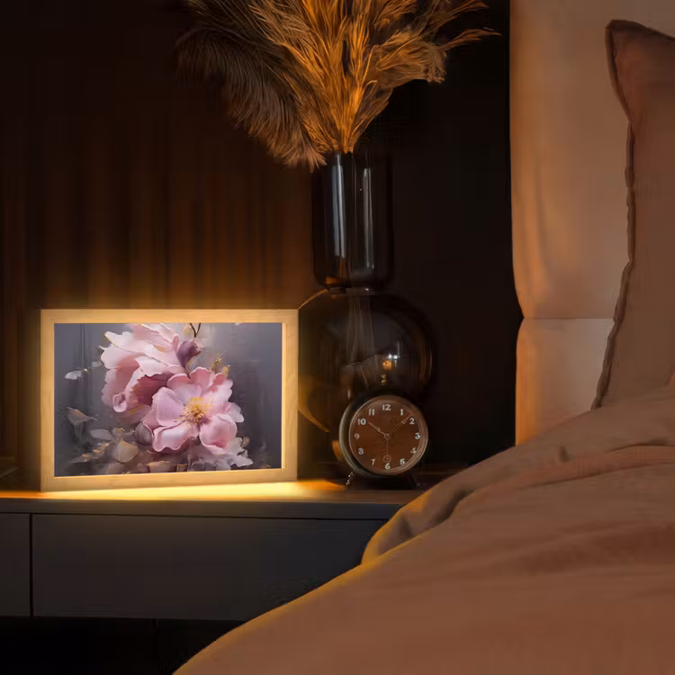 Bloemen - Roze - Stilleven - Kunst Light Box met kabel (Tafellamp) klein -sfeer1