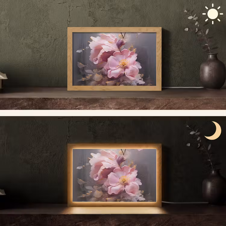 Bloemen - Roze - Stilleven - Kunst Light Box met kabel (Tafellamp) klein -sfeer3