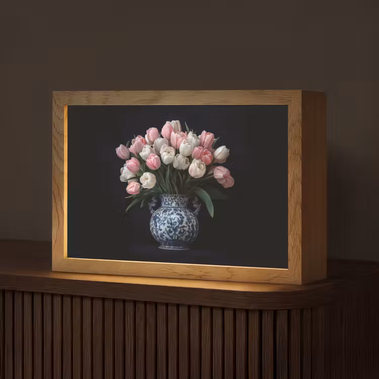 Bloemen - Roze - Tulpen - Vaas Light Box met kabel (Tafellamp) klein -z3d_website