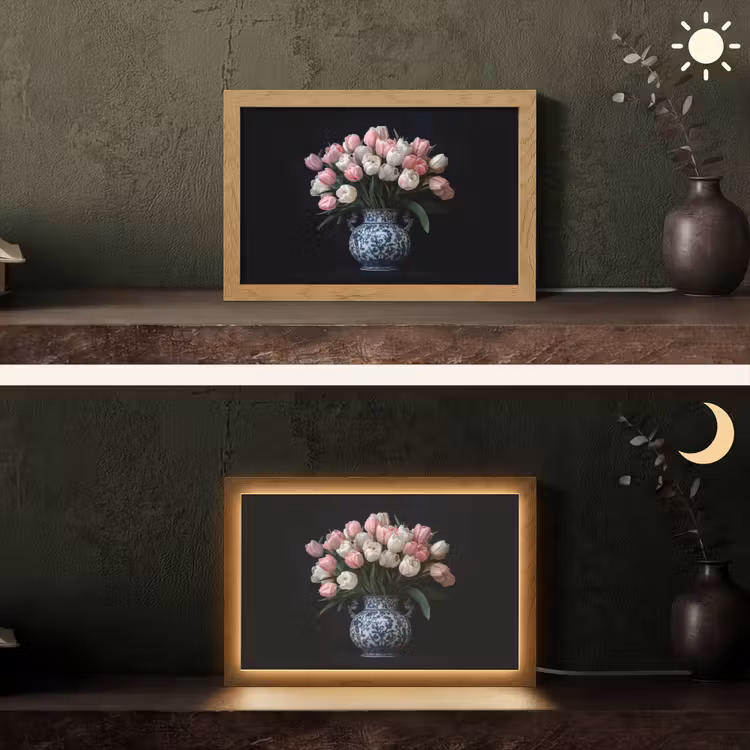 Bloemen - Roze - Tulpen - Vaas Light Box met kabel (Tafellamp) klein -sfeer3