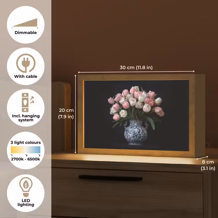 Bloemen - Roze - Tulpen - Vaas Light Box met kabel (Tafellamp) klein -USP_EN