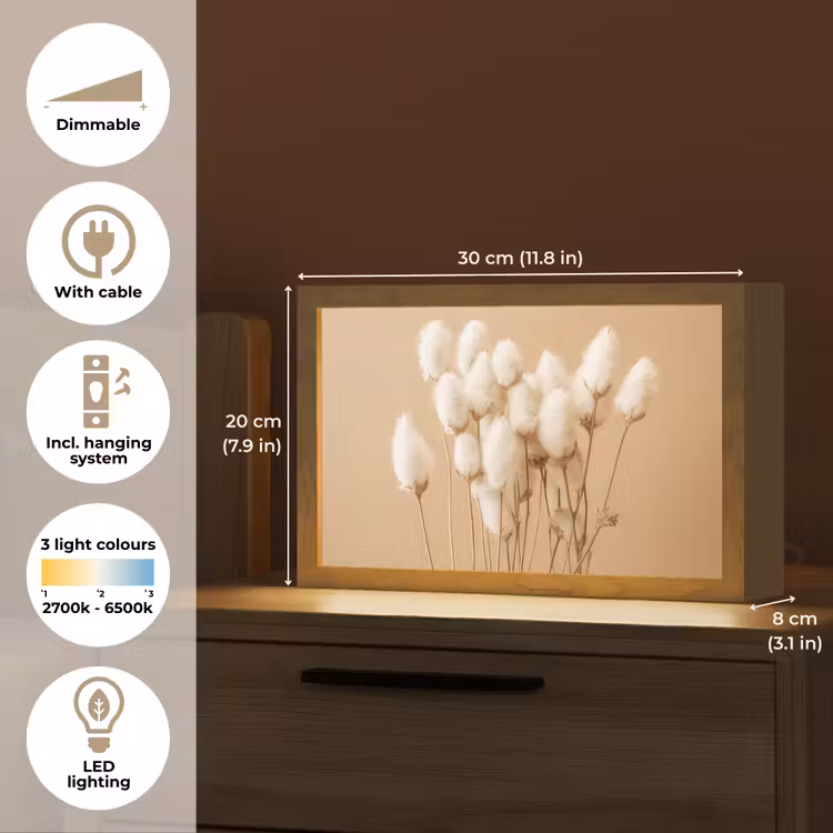 Bloemen - Planten - Bruin - Pastel Light Box met kabel (Tafellamp) klein -USP_EN
