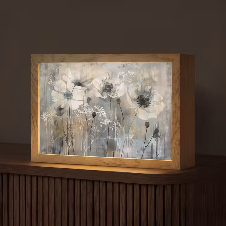 Bloemen - Planten - Grijs - Abstract Light Box met kabel (Tafellamp) klein -z3d_website