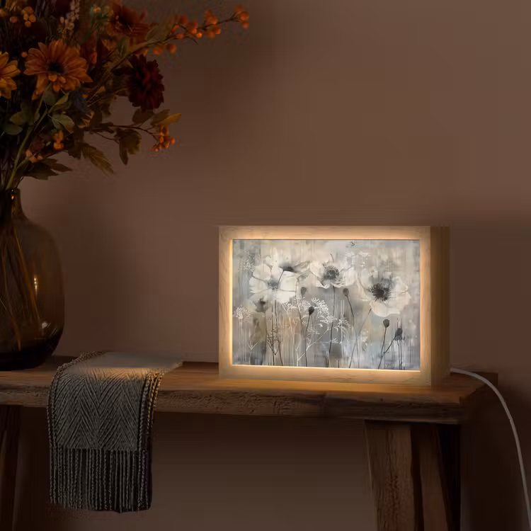Bloemen - Planten - Grijs - Abstract Light Box met kabel (Tafellamp) klein -sfeer4