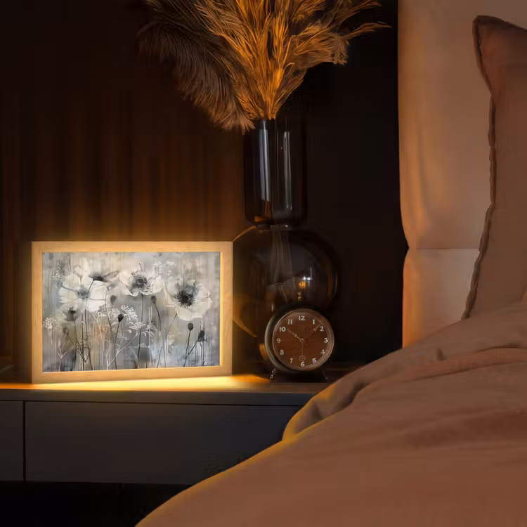 Bloemen - Planten - Grijs - Abstract Light Box met kabel (Tafellamp) klein -sfeer1