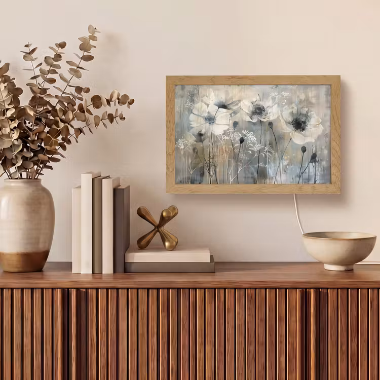 Bloemen - Planten - Grijs - Abstract Light Box met kabel (Tafellamp) klein -sfeer2