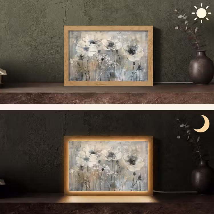 Bloemen - Planten - Grijs - Abstract Light Box met kabel (Tafellamp) klein -sfeer3