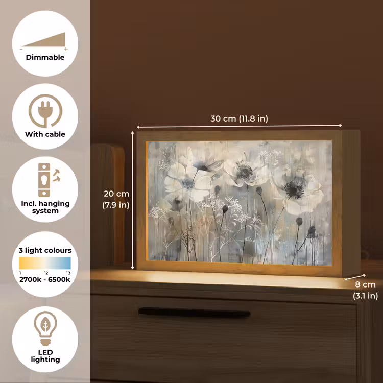 Bloemen - Planten - Grijs - Abstract Light Box met kabel (Tafellamp) klein -USP_EN
