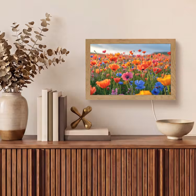 Bloemen - Klaprozen - Kleurrijk - Natuur Light Box met kabel (Tafellamp) klein -sfeer2