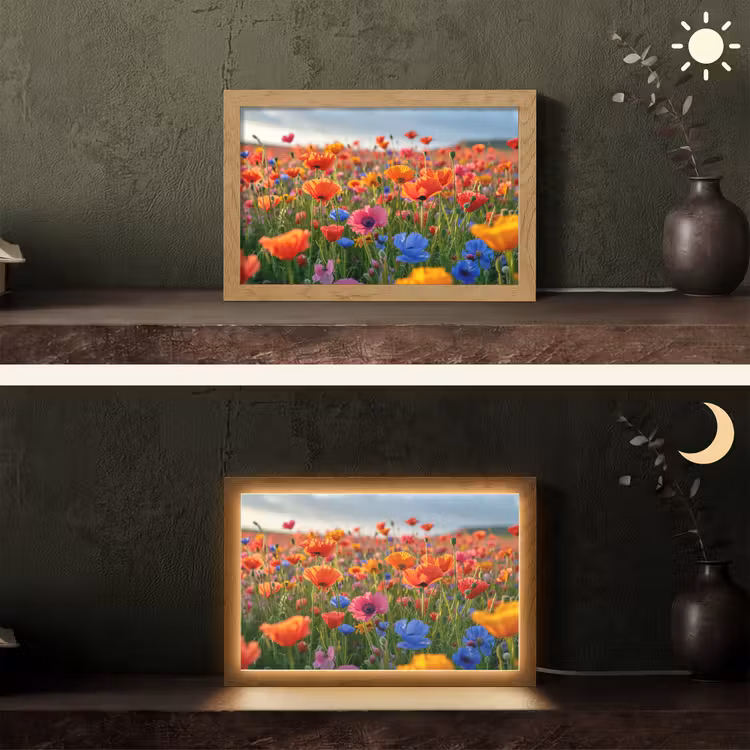 Bloemen - Klaprozen - Kleurrijk - Natuur Light Box met kabel (Tafellamp) klein -sfeer3