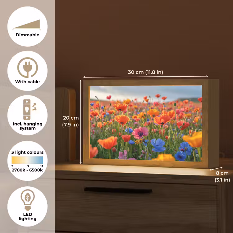 Bloemen - Klaprozen - Kleurrijk - Natuur Light Box met kabel (Tafellamp) klein -USP_EN