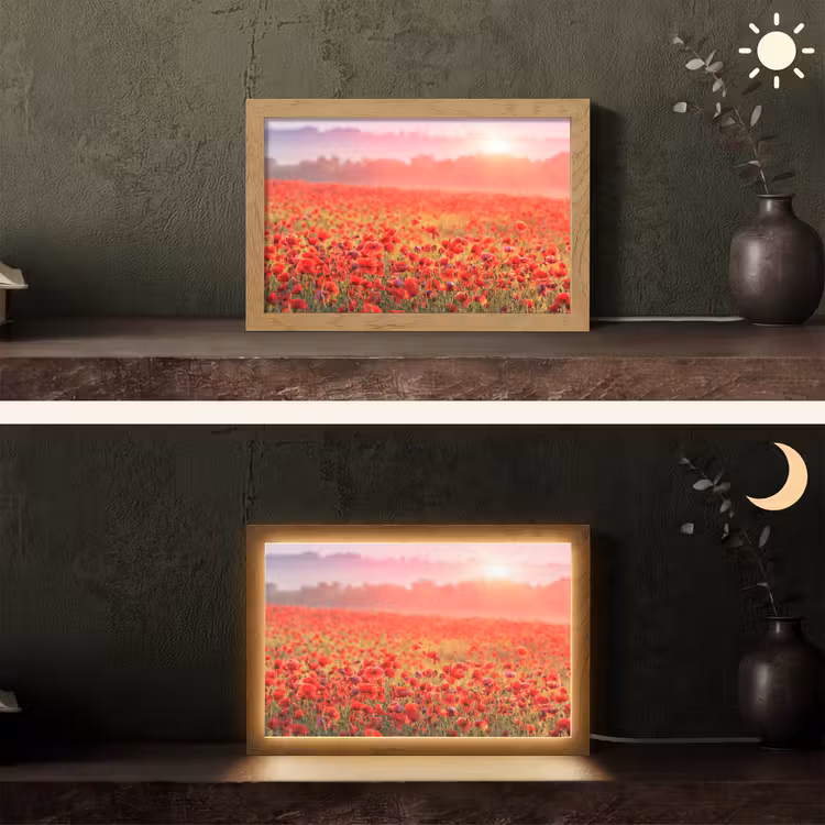 Bloemen - Klaprozen - Rood - Bloemenveld Light Box met kabel (Tafellamp) klein -sfeer3
