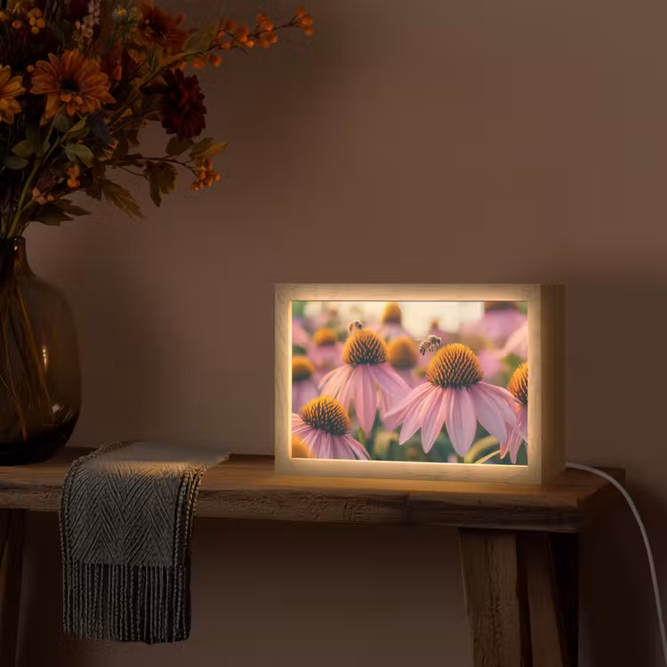 Bloemen - Paars - Bijen Light Box met kabel (Tafellamp) klein -sfeer4