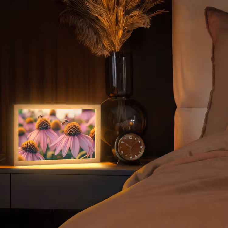 Bloemen - Paars - Bijen Light Box met kabel (Tafellamp) klein -sfeer1