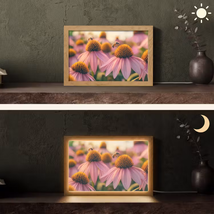 Bloemen - Paars - Bijen Light Box met kabel (Tafellamp) klein -sfeer3