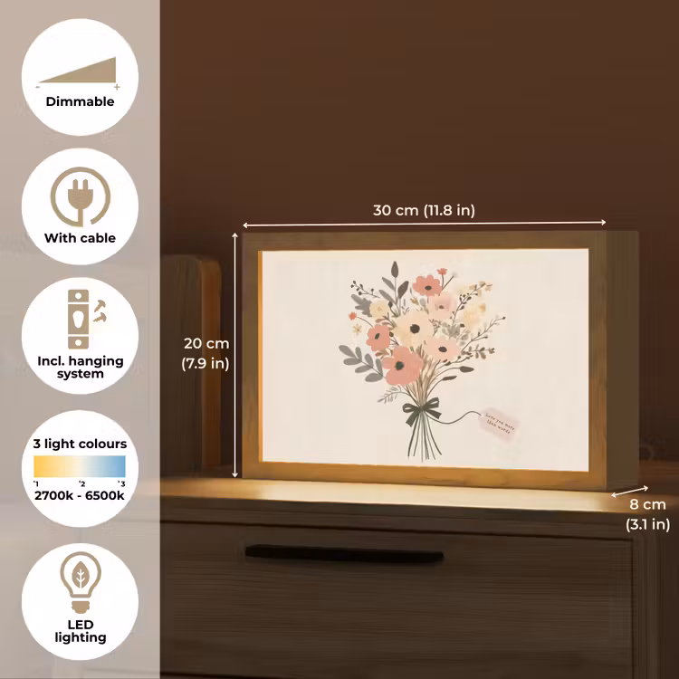 Bloemen - Quote - Beige - Lint Light Box met kabel (Tafellamp) klein -USP_EN
