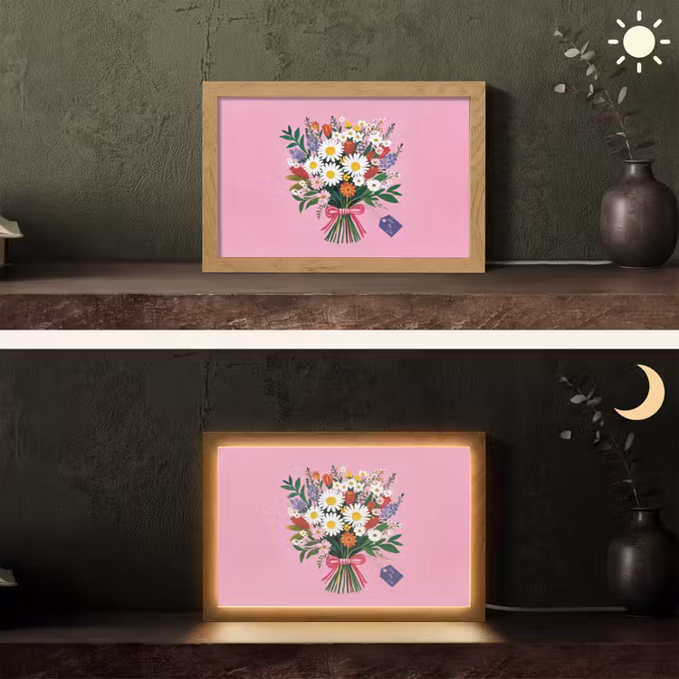 Bloemen - Quote - Kaartje - Kleurrijk Light Box met kabel (Tafellamp) klein -sfeer3