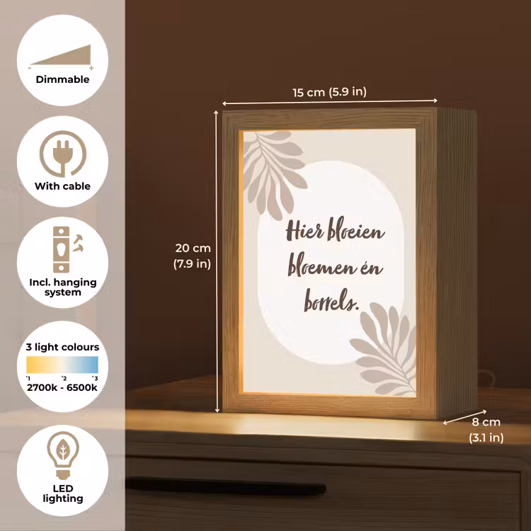 Bloemen - Quote - Zomer - Beige Light Box met kabel (Tafellamp) klein -USP_EN